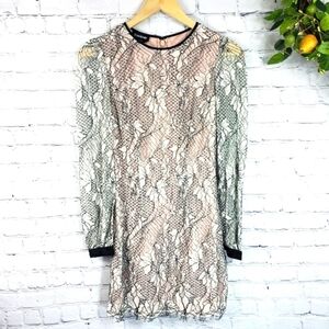 BEBE Lace Floral Mini Dress Black & Nude Size 2